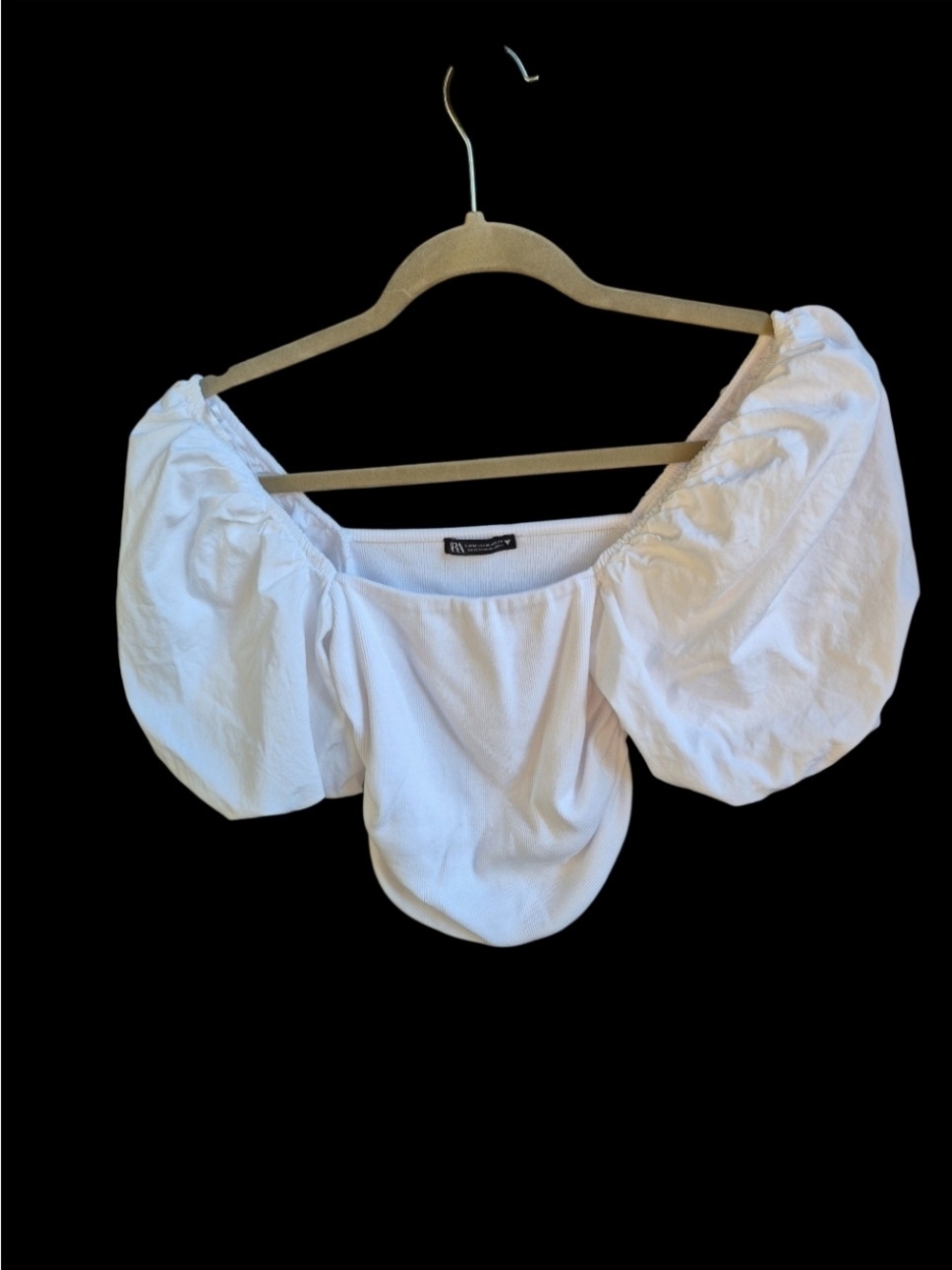 Reformation White Off-Shoulder Puff Sleeve Crop Top